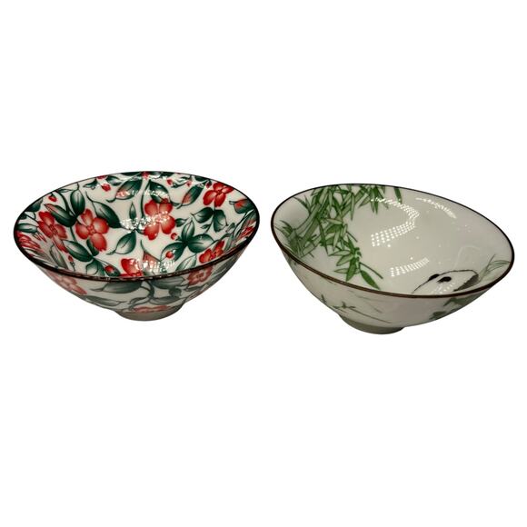 2 Sauce Porcelain Bowls Dipping/Trinket Asian Floral Panda - Picture 2 of 7